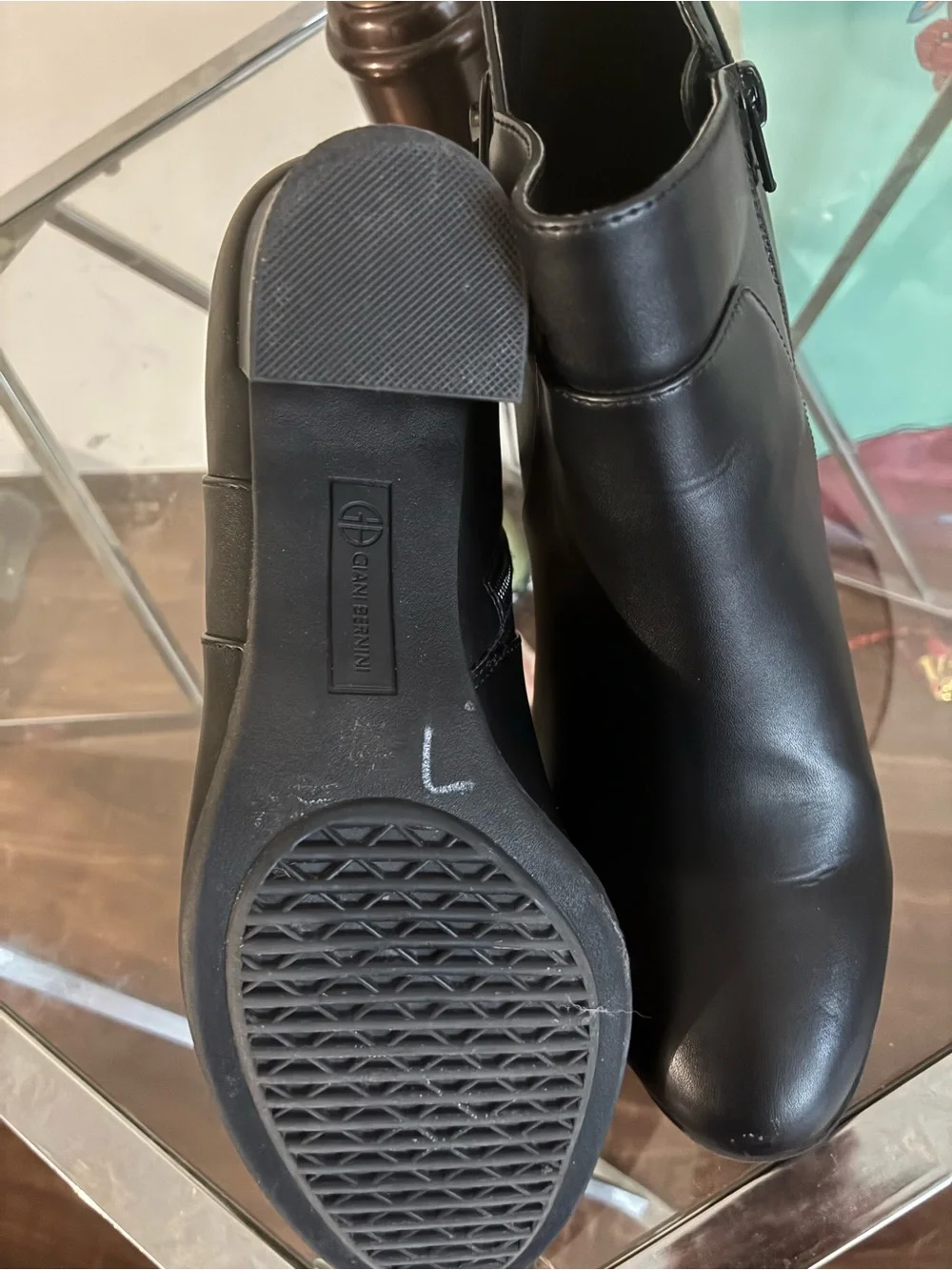 Giani Bernini Black Leather-Look Ankle Booties with Heel